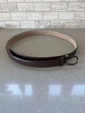 Lamborghini Dark Brown Leather Men's Belt with Gold Buckle